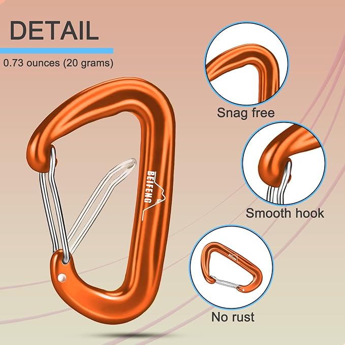 BEIFENG Heavy Duty Lightweight Locking Carabiner Clips D Ring for Camping Hiking Outdoor Gym etc, Carabiner with Lock Small Carabiners for Dog Leash & Harness