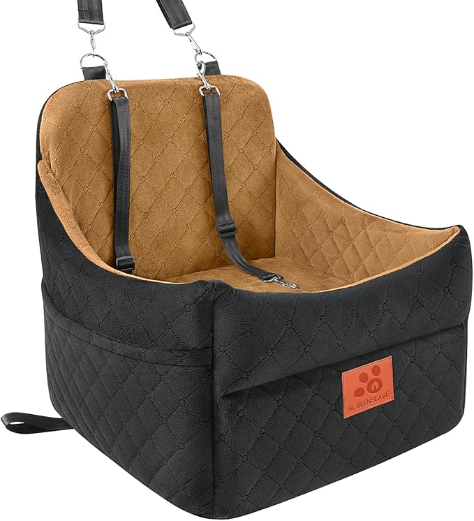 Dog Car Seat for Small/Medium Dogs, Dog Booster Car Seats with Thick Cushion for Dogs Under 35lbs, Detachable Washable Pet Carseat with Storage Pockets, 2 Safety Belts(Black/Coffee)