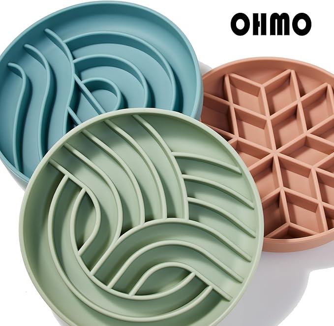 OHMO Slow Feeder Dog& Cat Bowl, Silicone Puppy Cat Food Bowl with Anti-Slip Suction Cup Slow Down Small Dogs Eating, Anti Choking (S-Tree of Life,Light Blue)