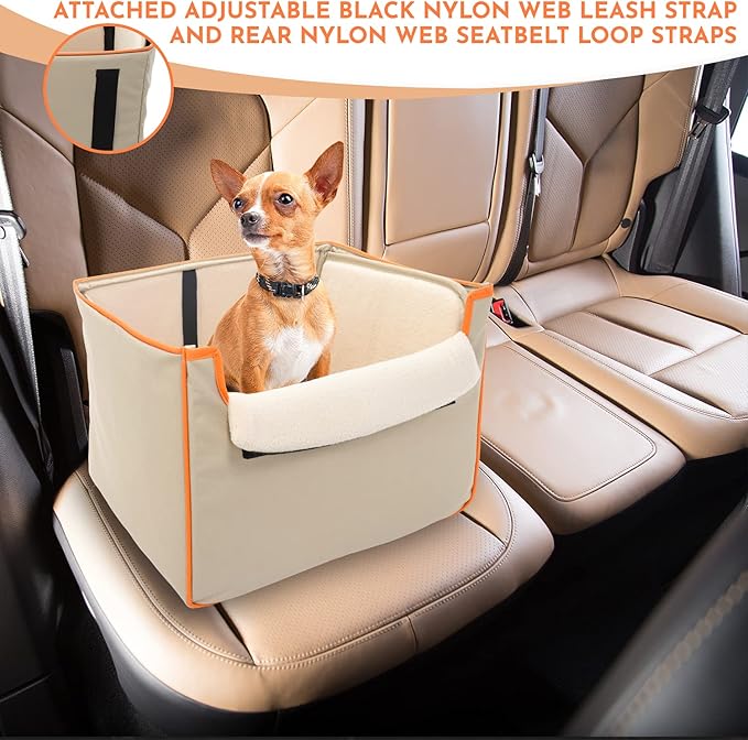 Collapsible Pet Booster Car Seat Box with Plush Fleece Cover, Cushion Insert and Foam Padded Panel - Foldable Carseat for Small Pet Dogs and Puppies Under 20 lbs, Grey