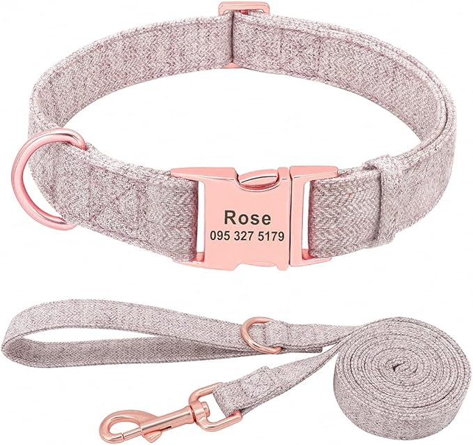 Fashion Personalized Dog Collar Custom Nylon Dog Collars Engraved Name ID Adjustable for Small Medium Large Dog Chihuahua Brown Collar Leash L