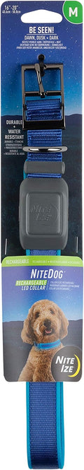 Nite Ize NiteDog Rechargeable LED Collar - Light Up Dog Collar with Durable Metal Buckle - Water-Resistant & Rechargeable Collar - Dog Supplies for Night Activities - Medium, Blue