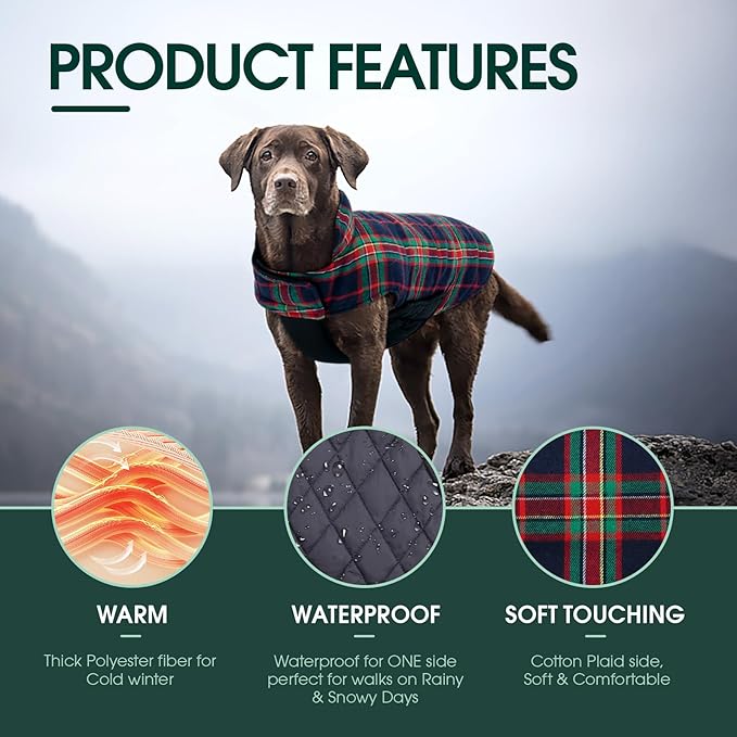 Kuoser Warm Dog Coat, Waterproof Dog Coats for X-Small Dogs, Adjustable Durable Doggie Winter Jacket Reversible Cozy Puppy Cold Weather Apparel from Small to Large Breed, RoyalBlue XS