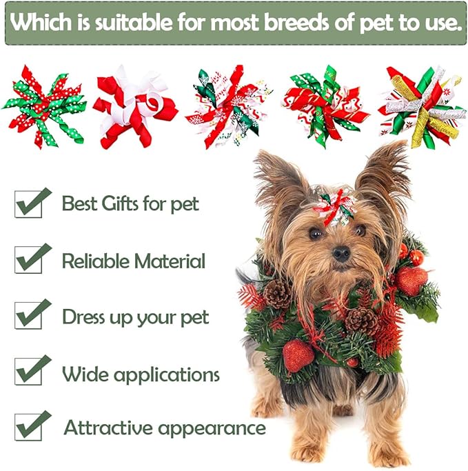 PET SHOW 20pcs/10pairs Curly Dog Hair Bows with Rubber Bands for Small Medium Dogs Spiral Puppy Swirl Topknot Cat Festival Hair Accessories Pet Favor Gift (Christmas Styles)