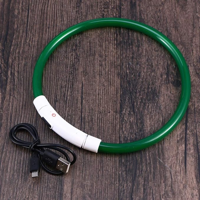 KESYOO Led Dog Collar USB Rechargeable Glowing Silicone Pet Collar Green -Saving Light for Night Safety and Visibility