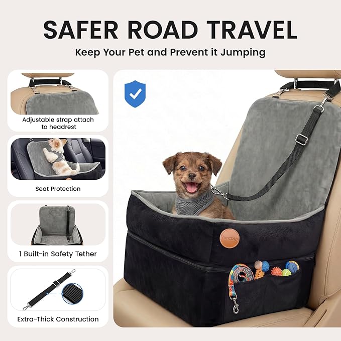 Elevated Dog Cat Car Safety Seat - Waterproof,Black