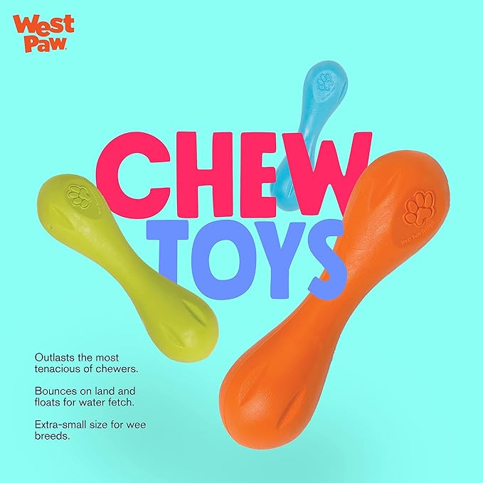 West Paw Zogoflex Hurley Dog Bone Chew Toy – Floatable Pet Toys for Aggressive Chewers, Catch, Fetch – Bright-Colored Bones for Dogs – Recyclable, Dishwasher-Safe, Non-Toxic, X-Small, Granny Smith