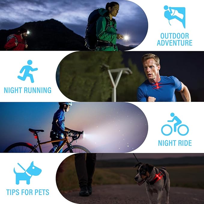 Yaklim Clip On Flashlight, Rechargeable Running Lights for Runners Portable Hands Free Flashlight for Walking Dog, Safety Light for Walking at Night, LED Work Light Warning Flashing Camping(1Pcs)