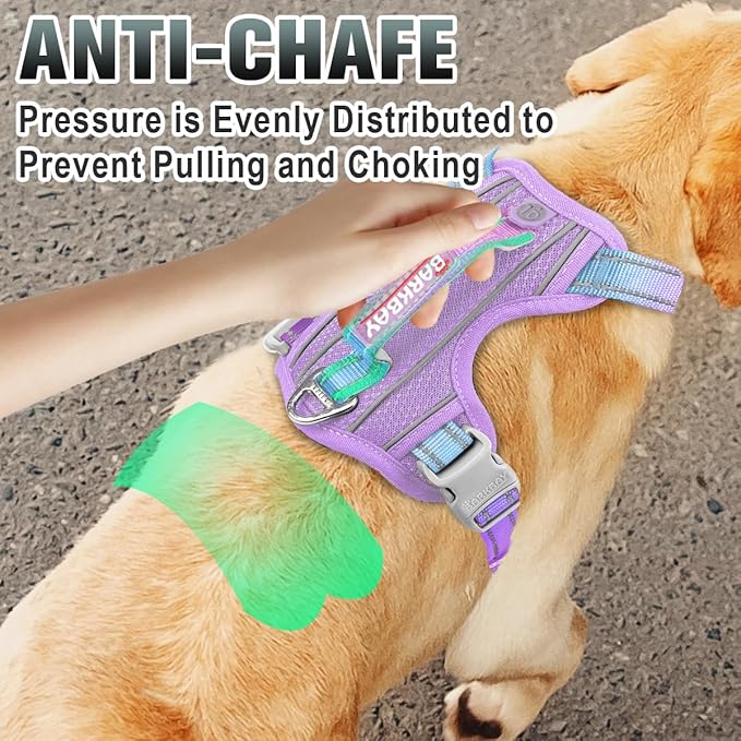 BARKBAY No Pull Dog Harness Large Reflective Dog Harness with Front Clip and Easy Control Handle for Walking Training Running with ID tag Pocket(Lavender Sky,M)
