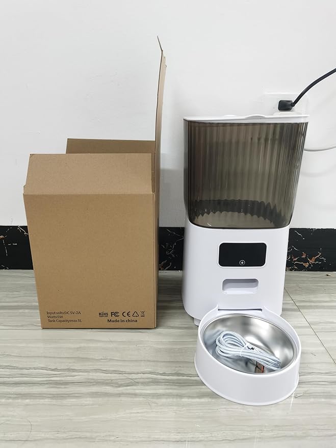 Automatic Pet Feeder with Timer, Portion Control and LCD Display, Programmable Food Dispenser for Cats and Dogs, 6L Capacity with Stainless Steel Bowl