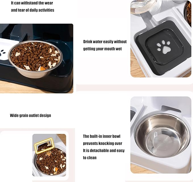 Square Feeder + Stainless Steel Basin 2IN1 Automatic Feeder for Small Dog Cats Food Feeder Double Bowl Food Container and Water Dispenser Pet Dishware