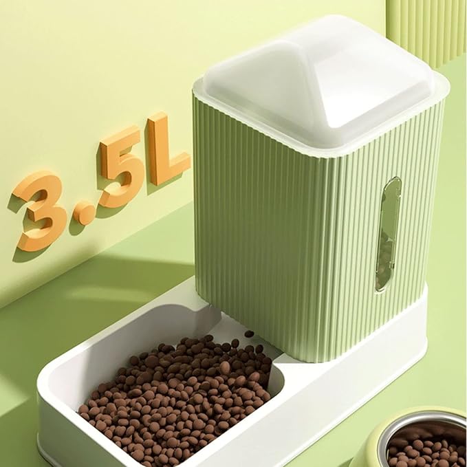 3.5L Gravity Pet Feeder and Water Dispenser, Removable Fully Enclosed Waterer Feeder Dog Automatic Feeder Set, Large Capacity Feeding Bowls for for Small Medium Dog Puppy