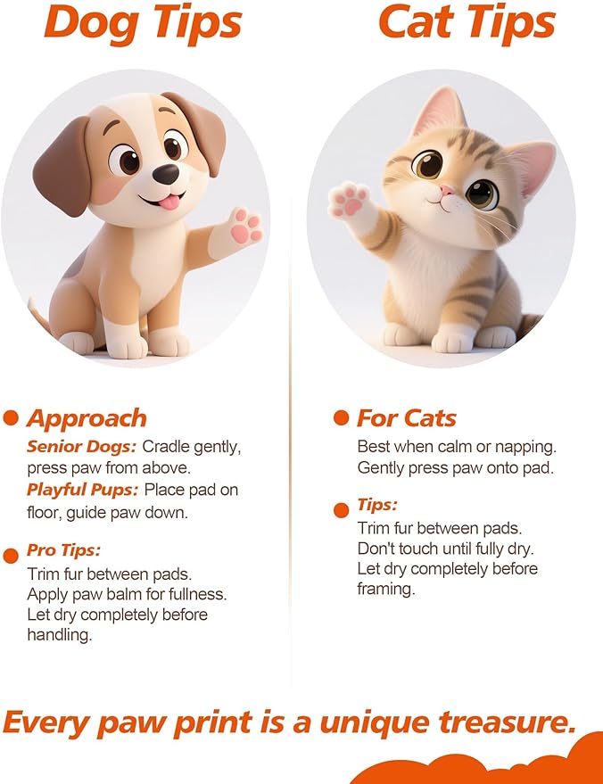 Paw Print Kit for Dogs 2-Pack, Inkless Clean Touch 2.3×3.7 in, Pet Paw and Nose Print Pad with Frames, Stickers, and Cards, Mess-Free for Cats, Puppies and Kittens
