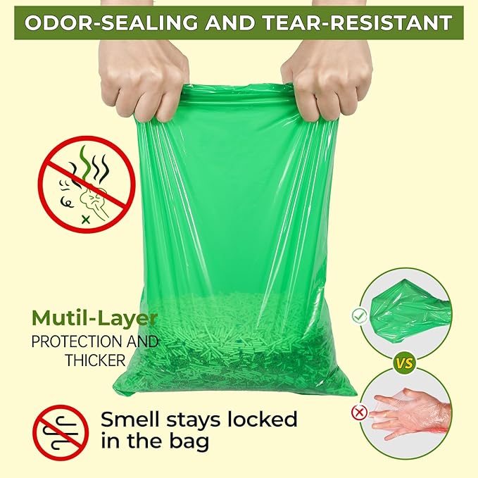 Odor-Sealing Dog Poop Bags 220 Count, Extra Strong Odor Control, Mutil-Layer Unscented Pet Waste Bags with Leak-Proof Design, Ideal for Dog Walks & Backyard Cleanup (Size:S, Color:Green)
