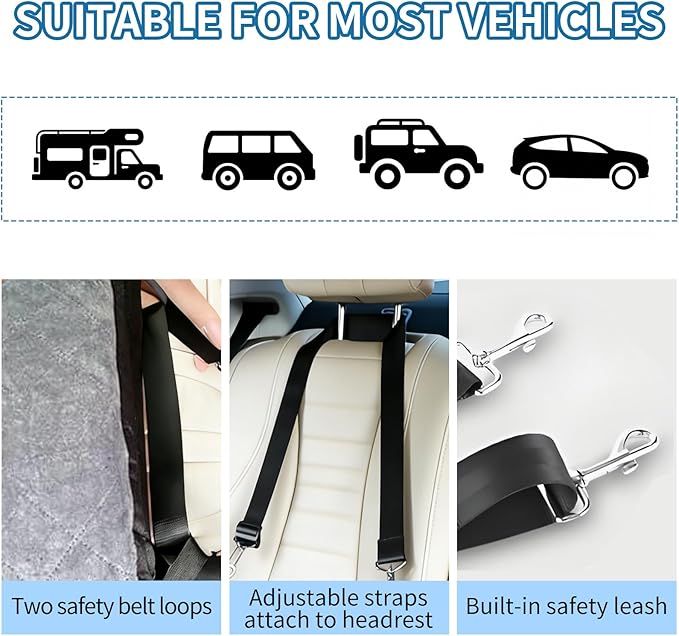 Dog Booster Car Seat for Small Dogs 25-35 Lbs, Universal for Most Vehicles, Detachable Washable Cover, Adjustable Safety Straps & Leash, Non-Slip Bottom with Storage Pockets（White）
