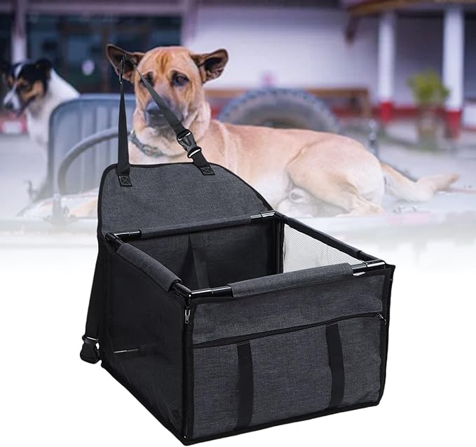 Dog Car Seat, 39x39x27cm Oxford Cloth Dog Booster Seat Carrier Crate with Breathable Mesh for Travel Road Trip, Waterproofing Folding Pet Travel Bed (Black Gray)