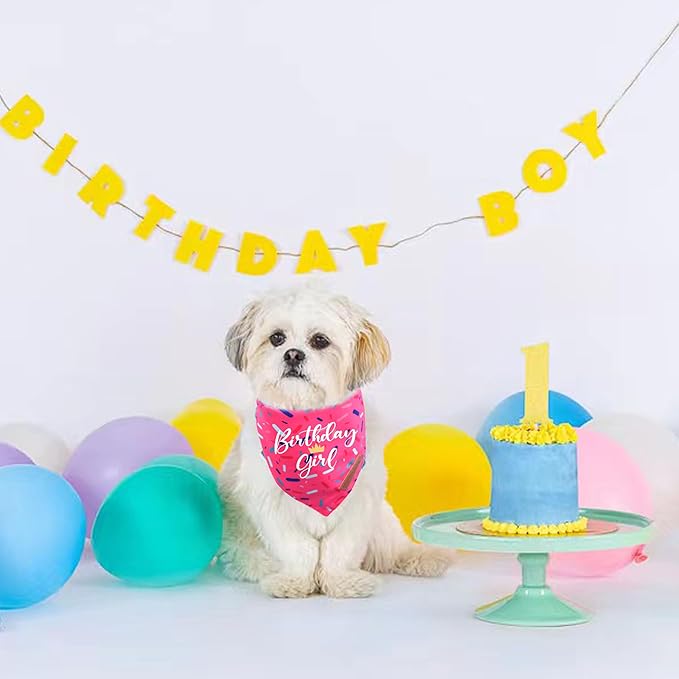 Realeaf Birthday Girl Dog Bandana, Dog Birthday Party Supplies,Premium Durable Fabric, Bandanas for Medium and Large Dogs Pets (Pink, Large)