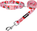 azuza Fruit Dog Collar and Leash Set, Collar Nylon and Matching Leash, Great Option for Small Medium Large Dogs, Strawberry, S (Neck: 11"-16")