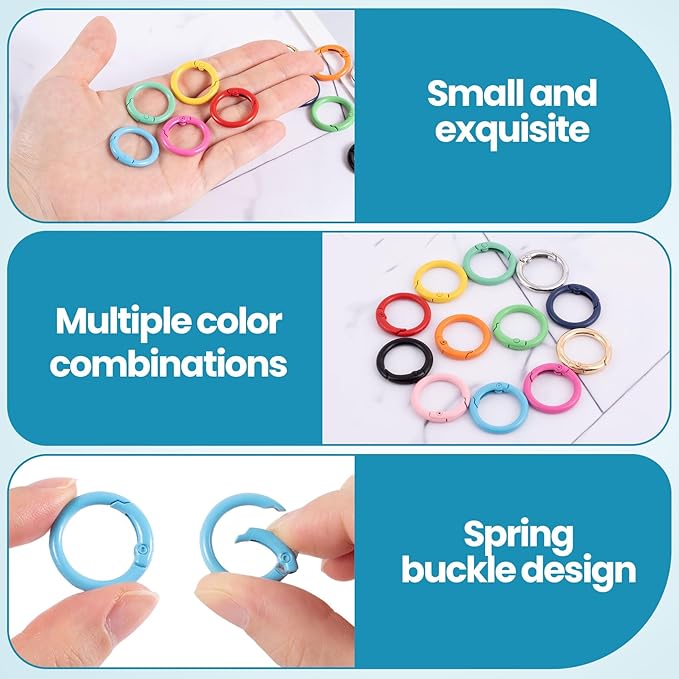 Spring O Rings,Round Spring Snap Keyring, Metal Carabiner Clips for Keychain Handbag Purse Dog