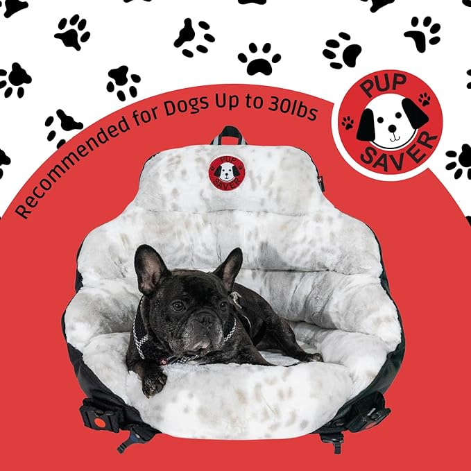 PupSaver Dog Car Seats for Small and Medium Dogs | Crash-Tested Dog Bed for Cars | Compatible with Seat Belt Harness | Ideal for Dogs Up to 30lbs | Soft and Safe (Snow Leopard)