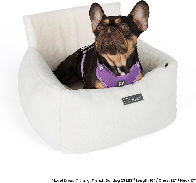NANDOG Medium Cloud Car Seat in Pearl White - Ultra Plush Fabric Secure & Modern Design - Perfect for Small/Medium Dogs & Cats