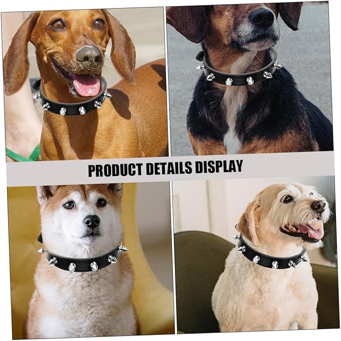 BESPORTBLE Studded Adjustable Leather Dog Collar for Medium Dogs, 2.0cm Wide Sturdy Rivet Puppy Collar for Walking and Training