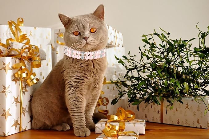 Pink Pearl Small Dogs, Pearl Cat Collar Pu Leather Puppy Necklace with Crystal Rhinestone Diamond Adjustable for Girl Kitten XXSmall Small Medium Female Dogs Wedding & Birthday Party, XS