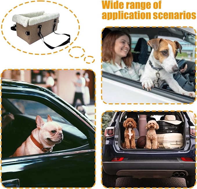 Soft Dog Car Seat, Portable Puppy Console Chair, 18 Inches Pet Cushion with Safety Buckle, Oxford Fabric Travel Bed with Comfort Padding, SUV Armrest Vehicle Seat Secure Straps