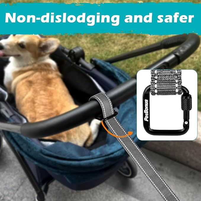 PetBonus Dog Leash Wrist Strap, Safety Strap for Retractable Leash, Lockable Reflective Short Dog Walking Lead with Adjustable Soft Padded Handle, Extra Layer Security for Pet Stroller (Grey)