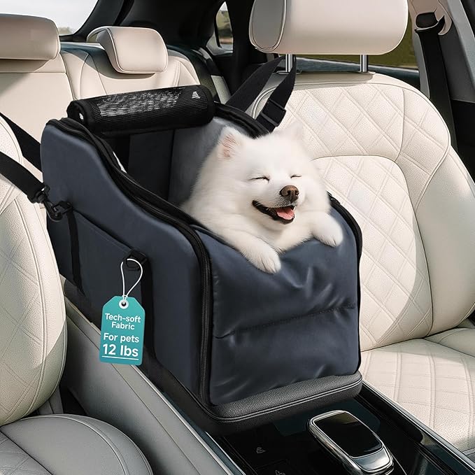 Center Console Dog Car Seat - Suitable for Small Dogs and Puppies Up to 12 lbs,Portable Armrest Booster with Safety Belt