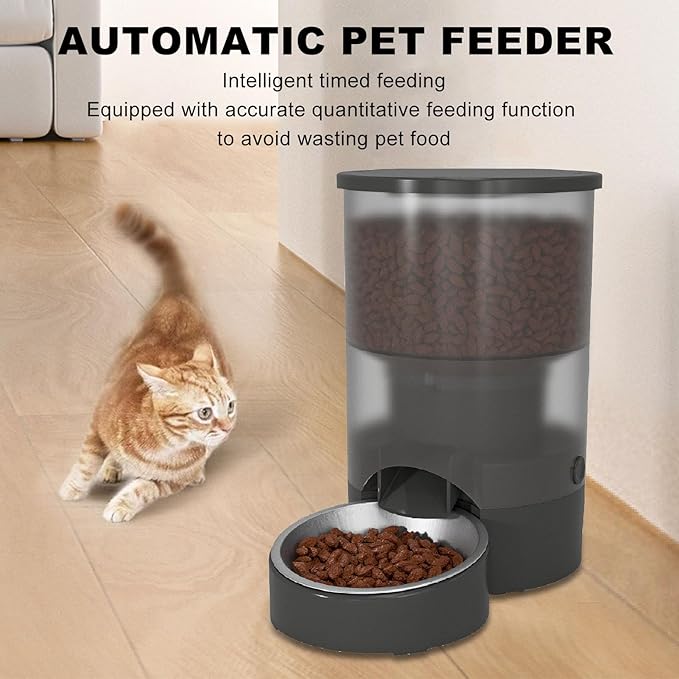3L Automatic Pet Feeder, Stainless Steel Bowl Feeder for Cats Dogs, Dual Power Supply, Food Container Visible Design Pet Food Dispenser Timed and Portioned Feeding for Cats Dogs