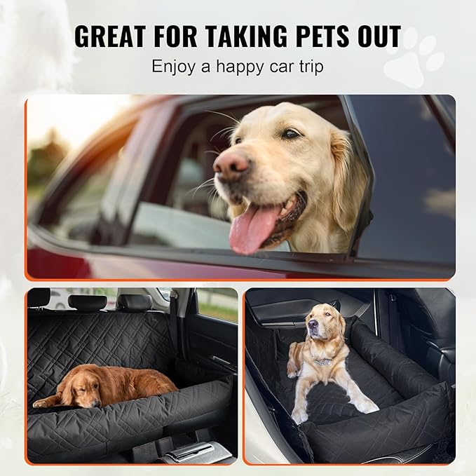 Pet Car Seat, Waterproof Dog Booster Seat with Safety Straps, PP Cotton Filled, 50x19.69x22.05 Inch, Black, for Vehicles and Indoor Use