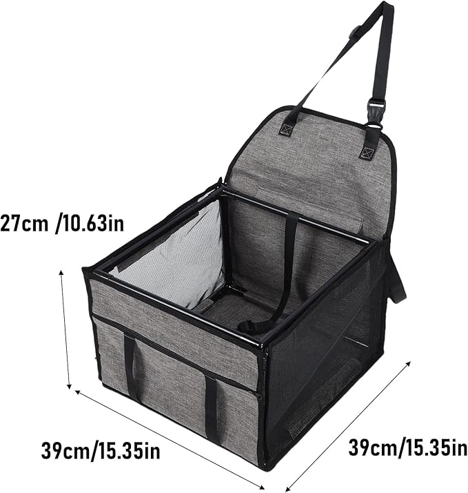 Asixxsix Small Dog Car Booster Seat, Waterproofing Folding Soft Travel Pet Carrier Cage with Breathable Mesh and Stable Portable Pet Car Basket for Road Trip (Light Gray)