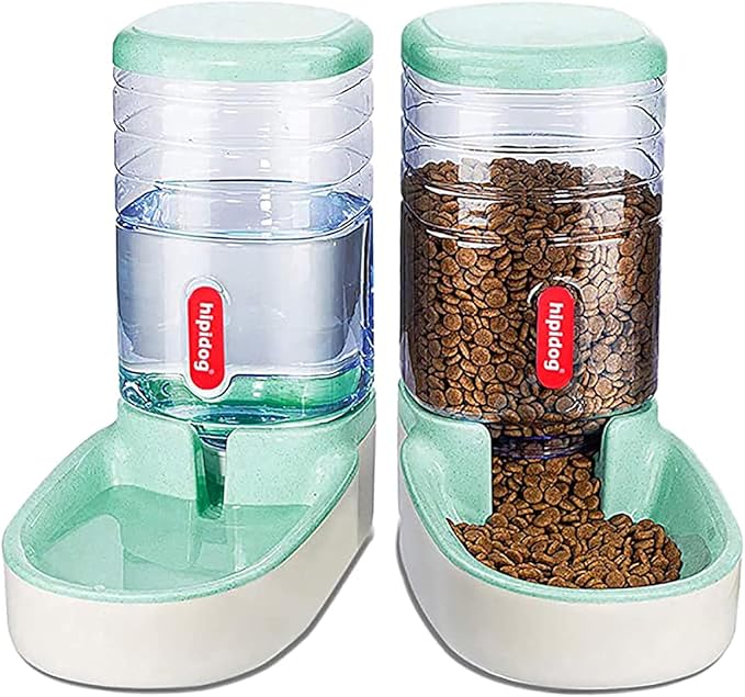 Automatic Feeders and Waterer Dog Cat Food Feeder Water Dispenser Gravity Food and Water Dispenser Automatic Food Dispenser for Small Large Pets Green