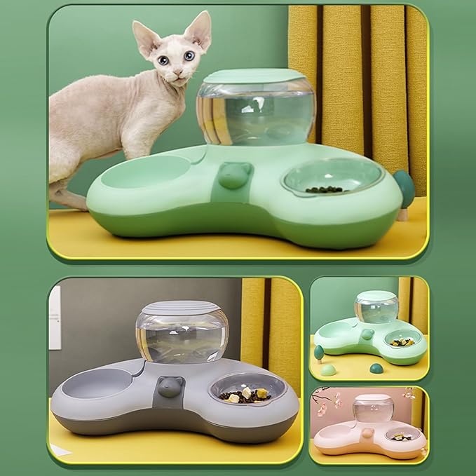 Indoor Dogs Double Feeding Bowls and Automatic Water Dispenser Pet Eating Drinking Pet Dogs Bowls Multi-Color Can Choose