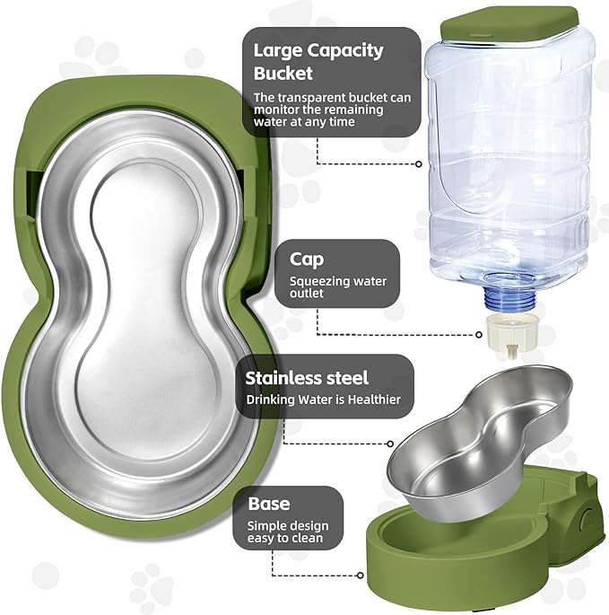 Portable Automatic Pet Cat Feeder and Water Dispenser Bottle Green