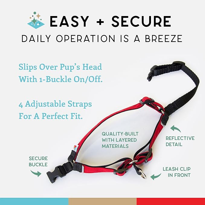Wildebeest No Pull Dog Harness | Comfortable Training Harnesses | Effective No Pull Harness Design | Ideal for Small Dog and Puppy | 4-Point Adjustable (XS - 15~20 inch Girth, Red)