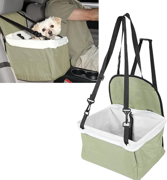 ZJchao Dog Car Seats for Small Dogs, Portable Travel Bag with Safety Traction Belt and Blanket, Non-Slip Backing, Adjustable Shoulder Straps, Green