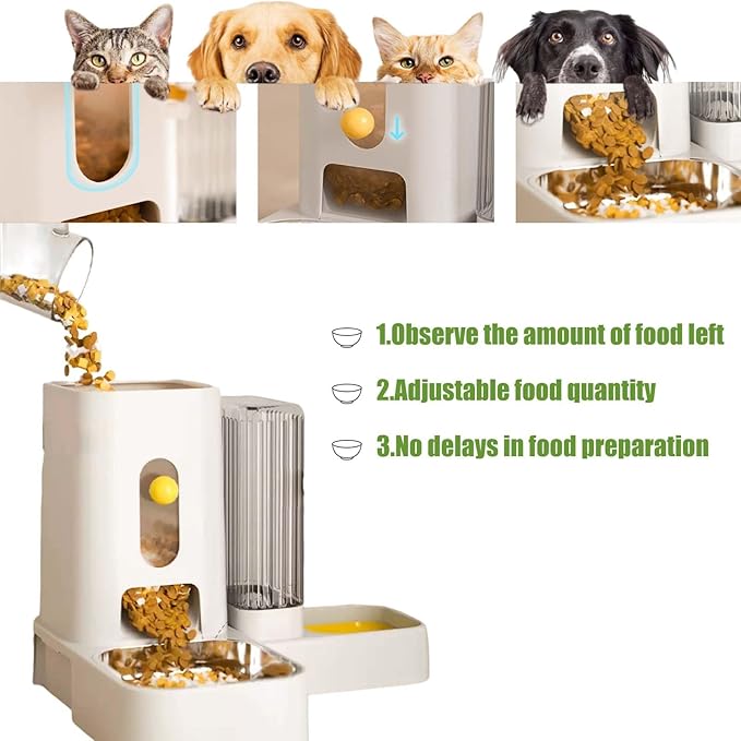Automatic 2-in-1 Dog Feeder and Gravity Water Dispenser, Double Bowls Pet Feeding Station, Easy to Use & Clean, Suitable for Small to Medium Dogs and Puppies