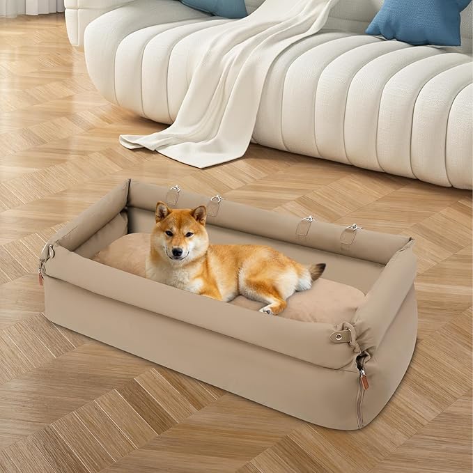 Large Dog Car Seat Soft Fabric Pet Car Bed Portable Pet Booster Carseat with Thick Cushion & 2 Adjustable Straps for Vehicle Back Seat, Travel, Home, Dog and Cat (Grey)