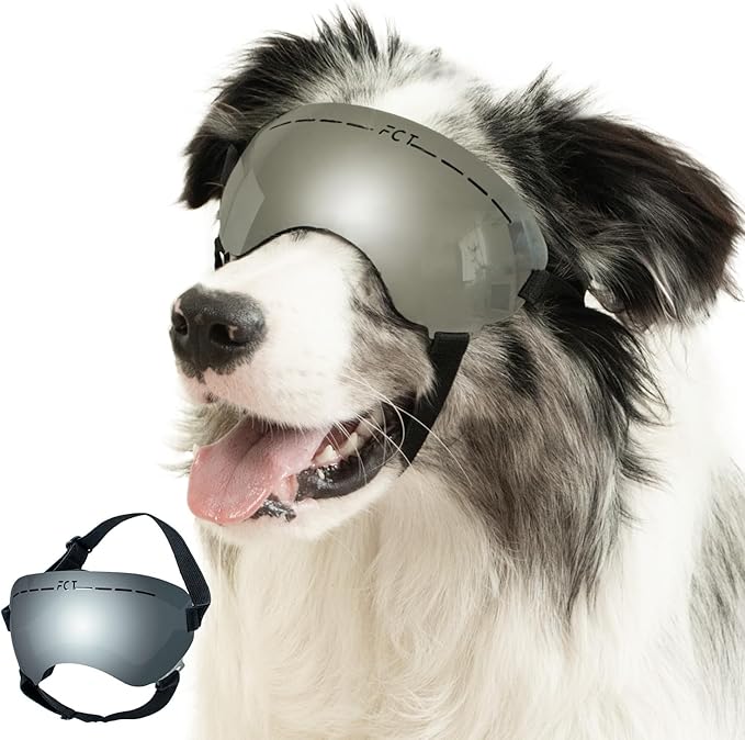 Dog Goggles UV400 Protection,Ski Goggles for Large Breeds with Adjustable Strap, Dog Sunglasses with Comfort-Focused Frameless Design - UV-Resistant/Windproof/Snowproof for Running,Cycling (Sliver)