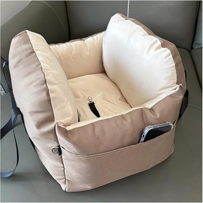Portable Dog Car Seat Bed Booster Washable Home Cat Nest With Storage Pockets Soft Nest For Small Dogs And Cats Puppy(Brown)