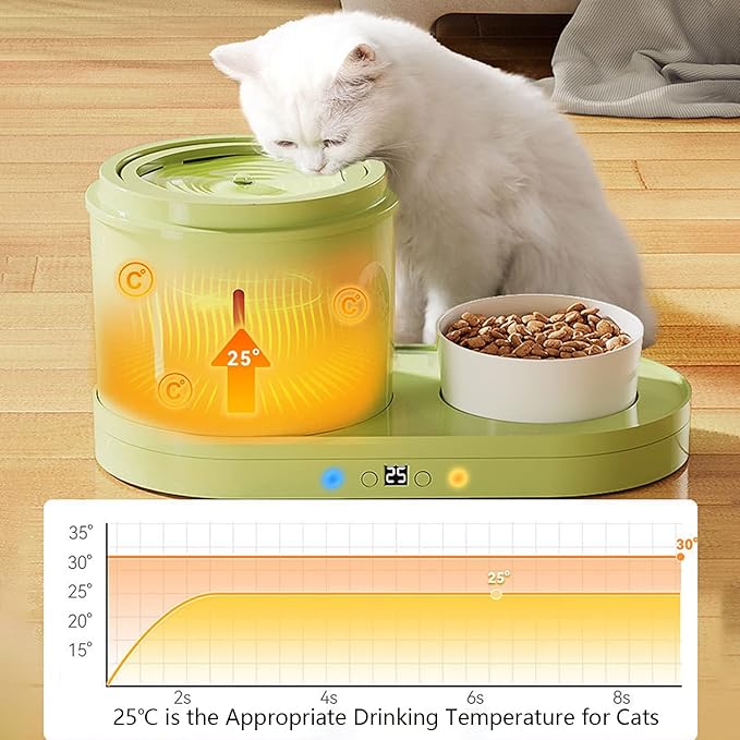 Thermostatic Pet Water Dispenser, Smart Heating Cat Feeder, 85 OZ Large Capacity Food Dispenser, Ultra-Quiet Dual Power Supply Drinking Bowl, 2 Modes, 4-Layer Purification (Green)