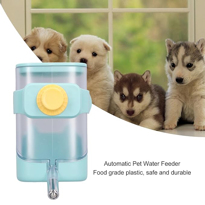 Pet Cage Water Dispenser, Reusable and Durable No Leakage Easy Cleaning Food Grade Plastic Automatic Water Feeder for Cats Dogs Rabbits Chinchillas (Green)