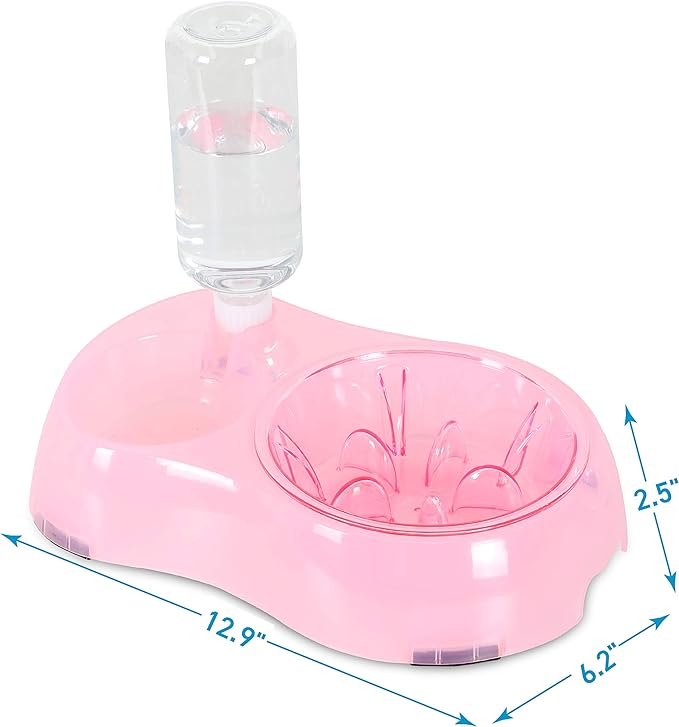 Slow Feeder Bowl, Elevated, Double Transparent for Cats, Small Dogs, Pet Automatic Water Feeder with Water Bottle