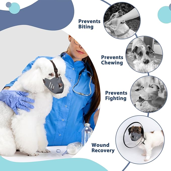LUCKYPAW Dog Muzzle Soft Muzzle for Small Medium Dog Poodle Dachshund Silicone Cage Mouth Cover for Biting Chewing Funny Rhino Mouth Guard with Adjustable Strap