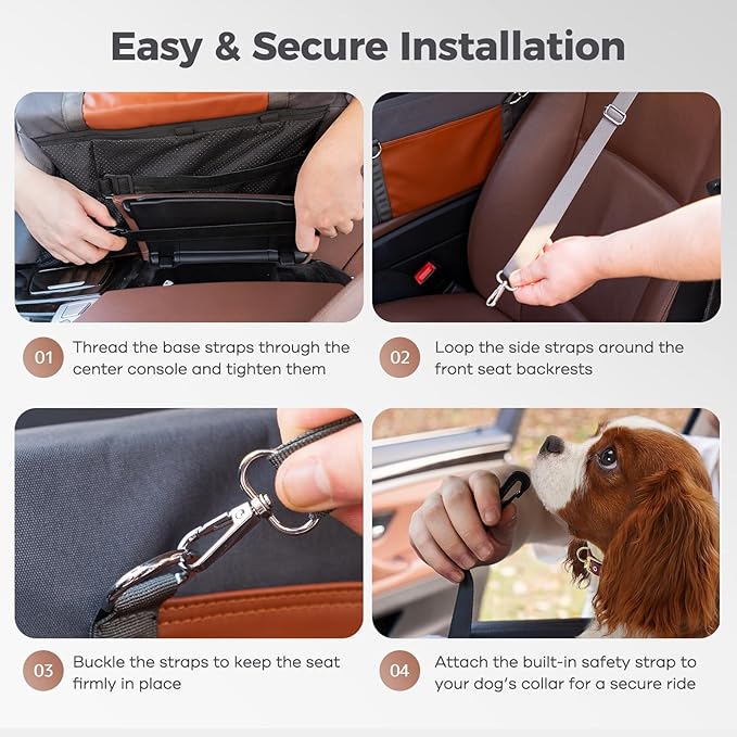 Avont Dog Car Seat for Small Dogs, Anti-Anxiety Center Console Booster Seat with Safety Straps, Soft Padded Travel Seat for Small Dogs & Cats up to 8 lbs -Dark Grey
