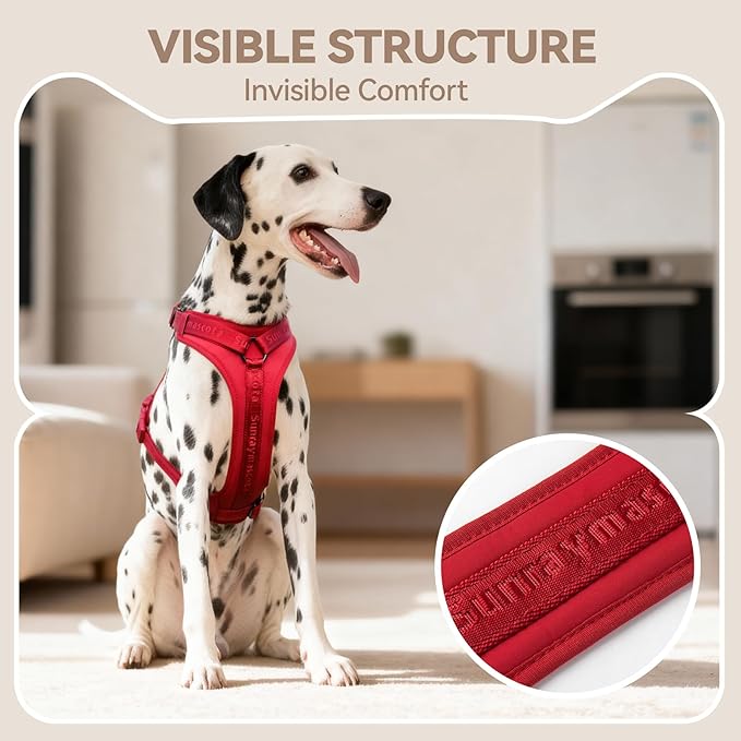 No Pull Dog Harness with Lycra, Three-Point Force Dispersion & 3D Padding, Adjustable Breathable Mesh for Small Medium Large Dogs(Burgundy Red,XL)