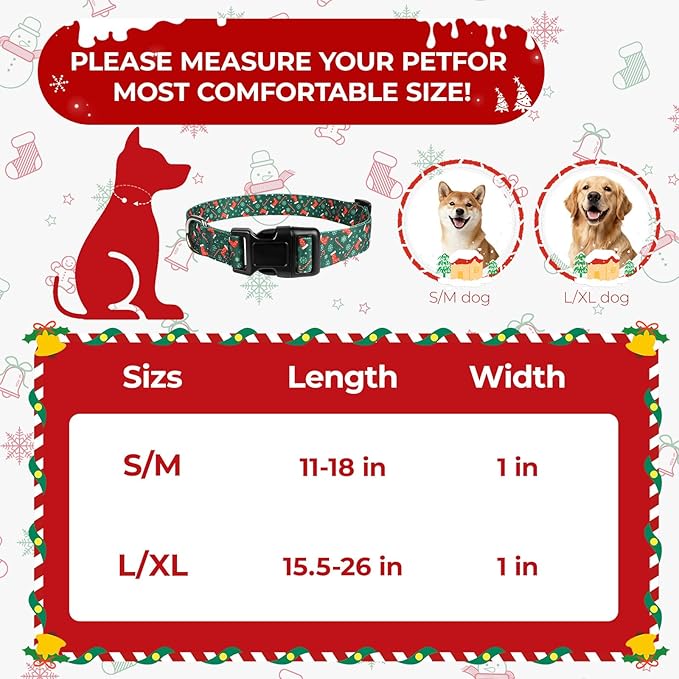 Christmas Dog Collar, Adorable Stocking Pattern Christmas Collar for Medium to Large Dogs - Comfortable & Cute Xmas Dog Collars, M