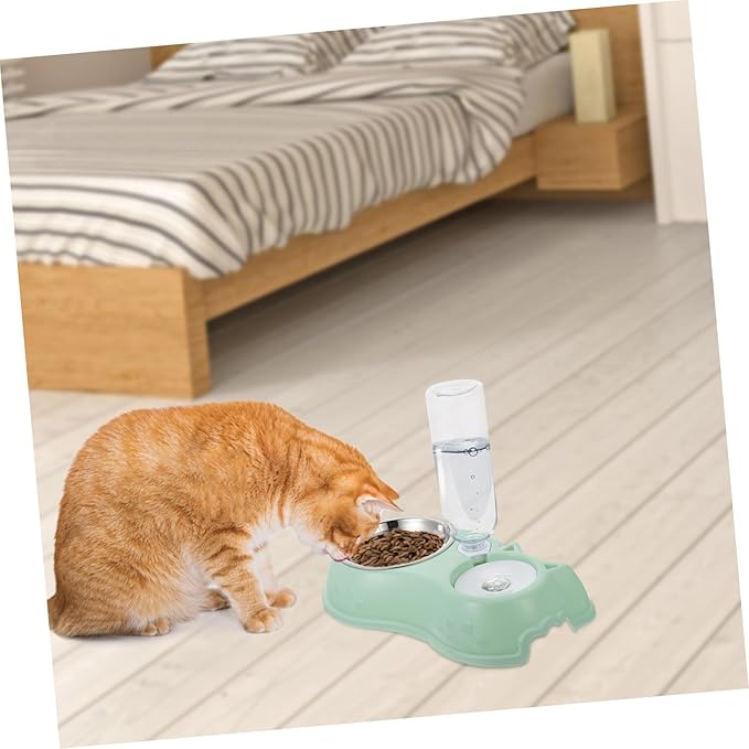 Kisangel 1set Automatic Dual Pet Feeder Water Dispenser Opaque Food Bowl for Dogs and Cats Non- Design Convenient Two-one Feeding for Busy Pet Owners